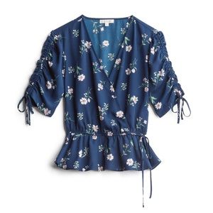 Nine Britton 💙 Aimee Ruched Sleeve Peplum Top